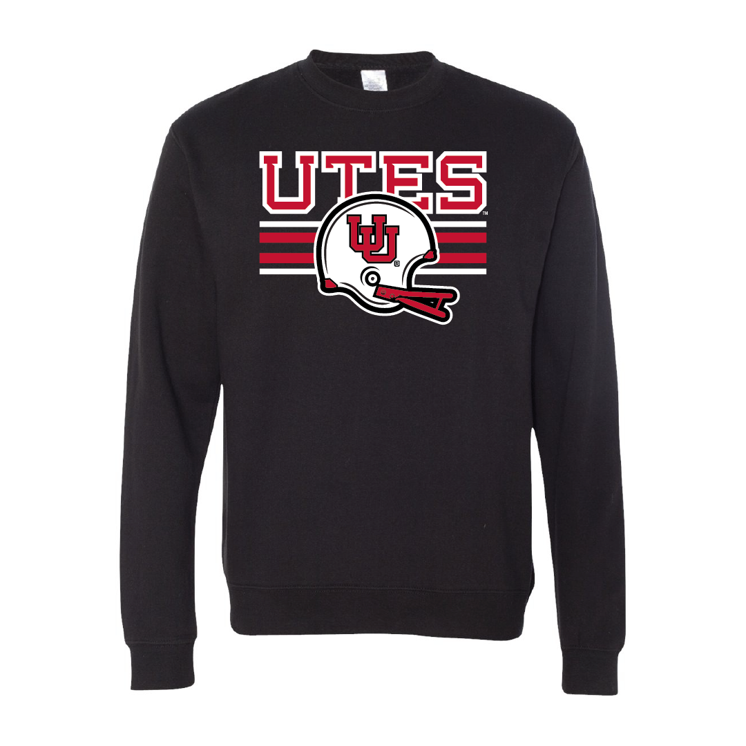 Utes W/Throwback Interlocking UU Helmet Embroidered Crew Neck Sweatshirt