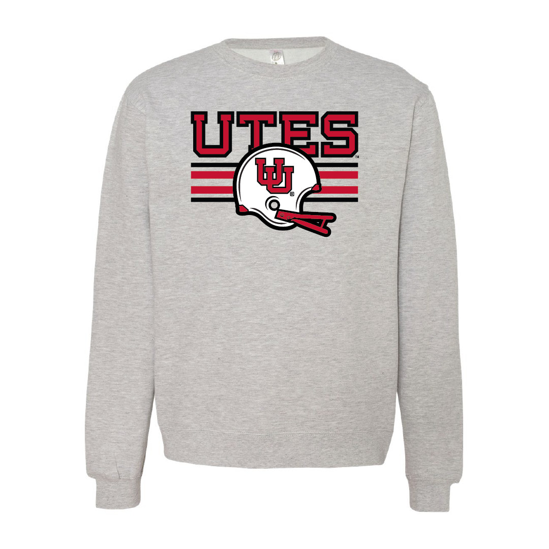 Utes W/Throwback Interlocking UU Helmet Embroidered Crew Neck Sweatshirt