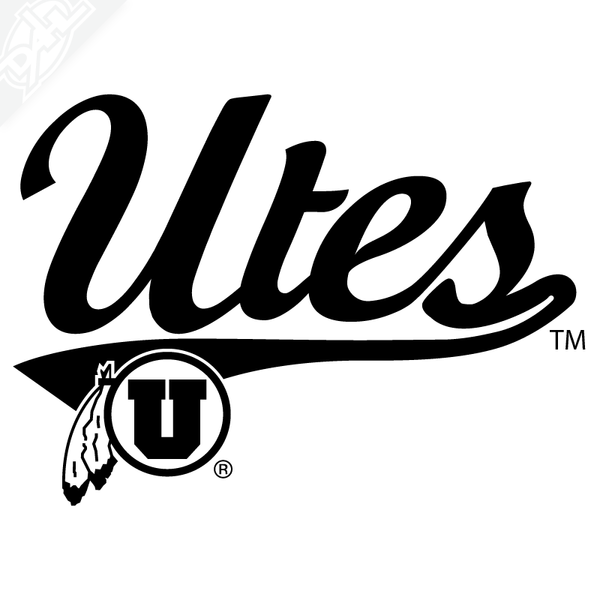 Utes Script - Circle and Feather Vinyl Decal