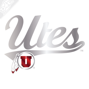 Utes Script - Circle and Feather 2 Color Chrome Vinyl Decal