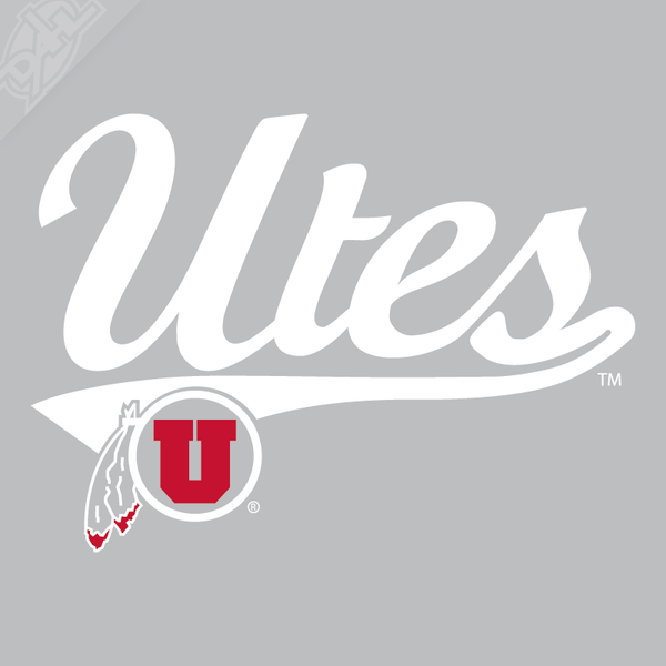 Utes Script - Circle and Feather 2 Color Vinyl Decal